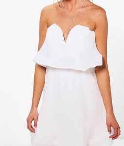 BOOHOO White Strapless Deep V Neck Mini Dress